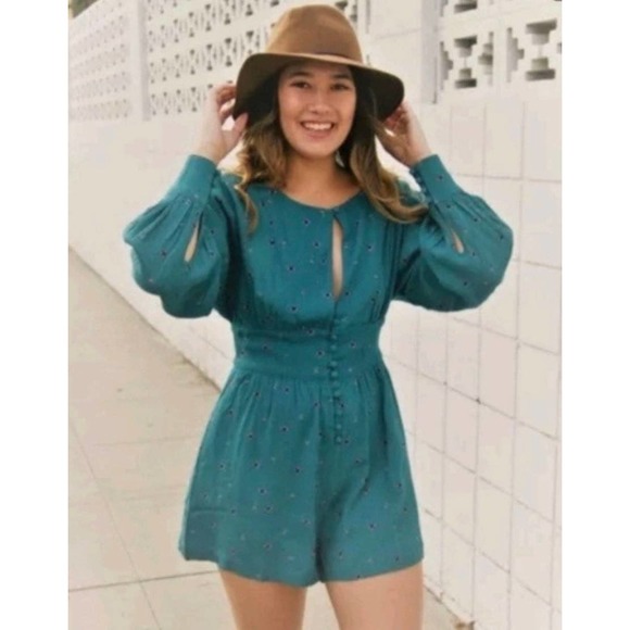 Free People Pants - Free People BOHO Romper Teal Green Size Large